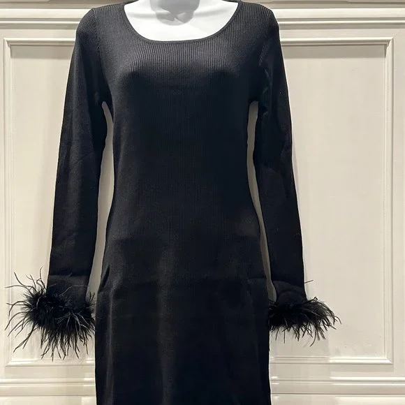 fitted lace wedding dress Nana Gotti Black Maxi Dress with Feather Panels main image 0